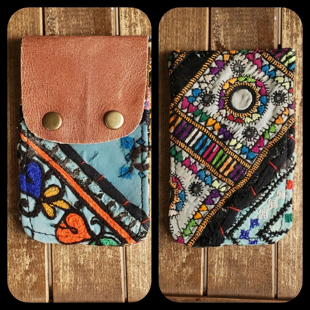 🫡🧀 Free People Boho Embroidered Repurposed vtg banjara Wallet Card Case